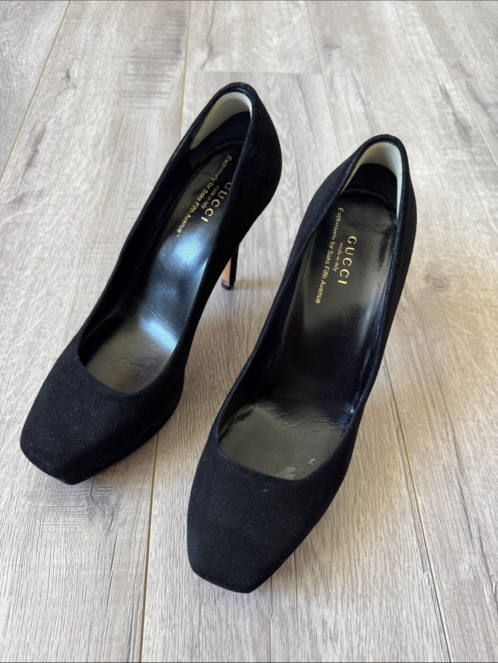 Gucci Y2K Black Suede Platform Pumps Heels Size 37.5 Coquette Girl Party Glam - Picture 4 of 10